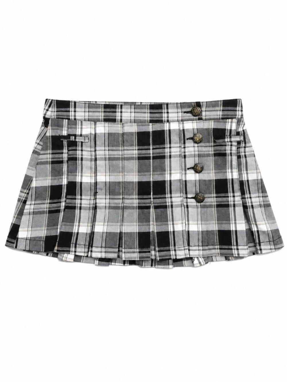 Guess, Vintage Pleated Mini Skirt, Black & White Plaid, Size 32